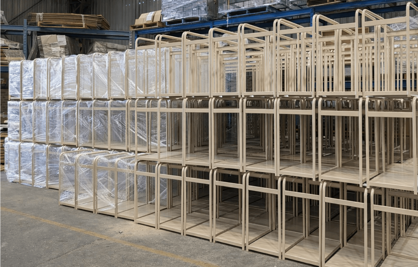Manual handling post office trolleys ready for dispatch manufactured by EFC Industries